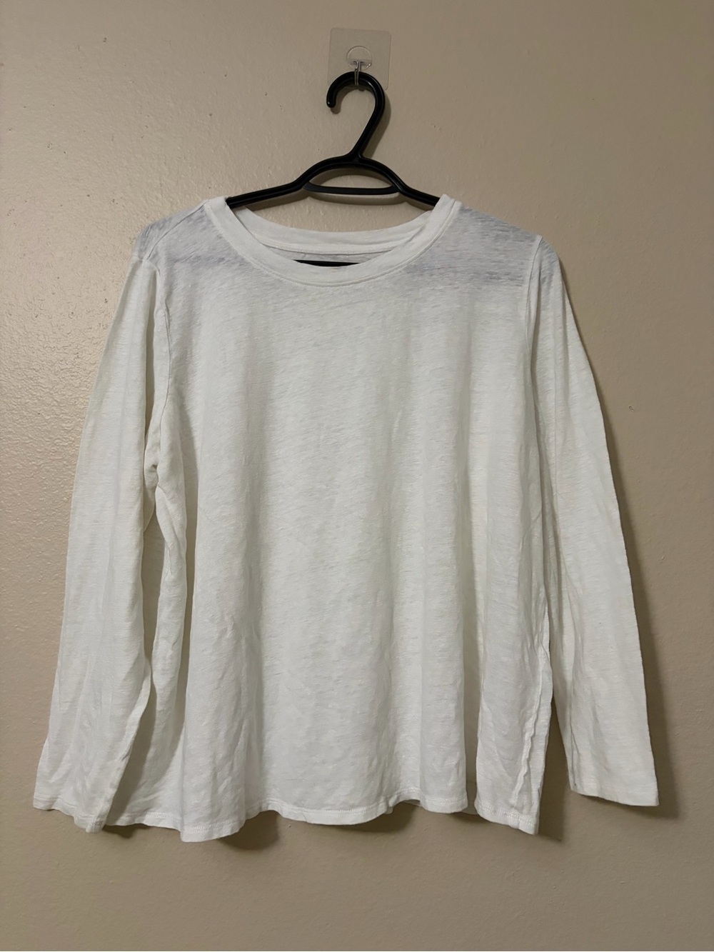 Eileen Fisher White Long-Sleeve Crewneck Shirt
